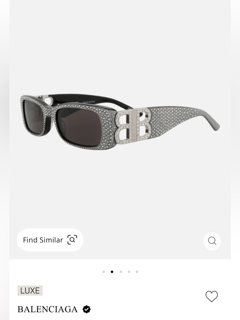 Balenciaga Silver Crystal-Studded Black Lens Sunglasses LIMITED edition